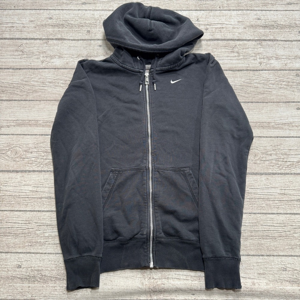 Nike Hoodie Women's XS Black Swoosh Zip Up Fleece Lined Sweatshirt Athleisure